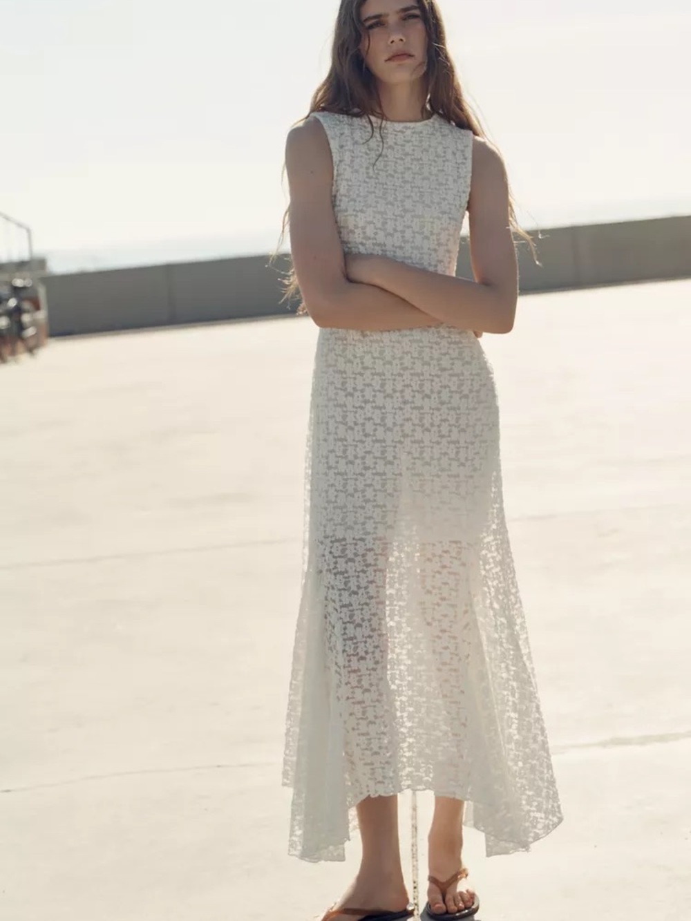 White Sleeveless Crochet Maxi Dress